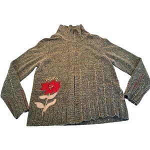 Vtg‎ Woolrich Full Zip Cardigan Womens S Lambs Wool Embroidered Flower Green